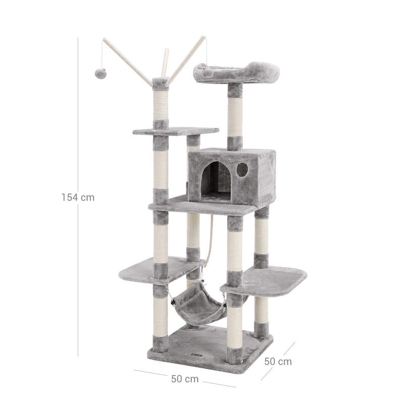 Scratching Post - arbre d'escalade - Perle stable - avec hamac - creux - Jouez un sceau 154 cm, gris clair