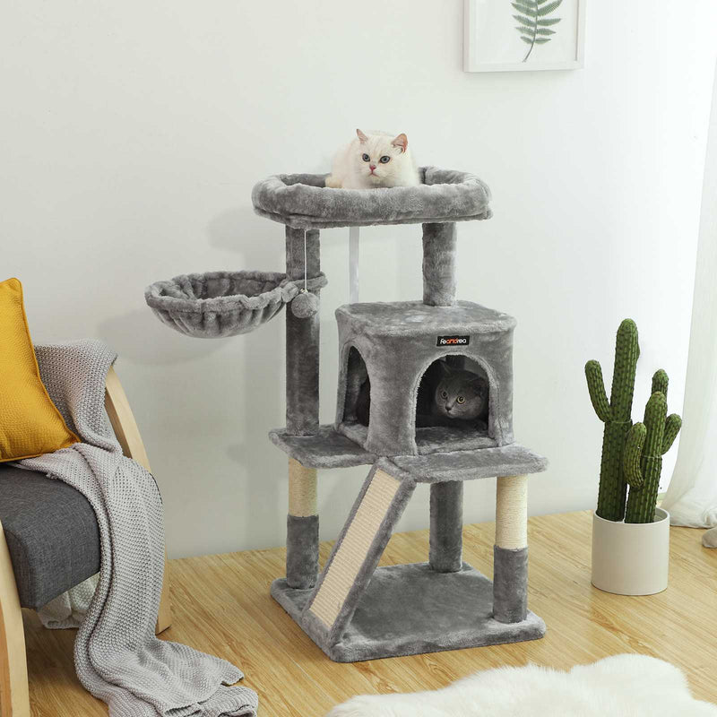 Cat Tree - Med stor platform - med Cave - Playhouse - Klimboom til katte - Grå