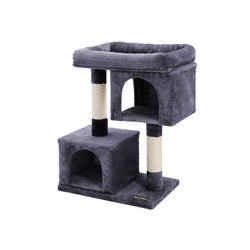 Kattenboom - Met groot platform - 2 pluche grotten - Speelhuisje - klimboom voor katten - Grey