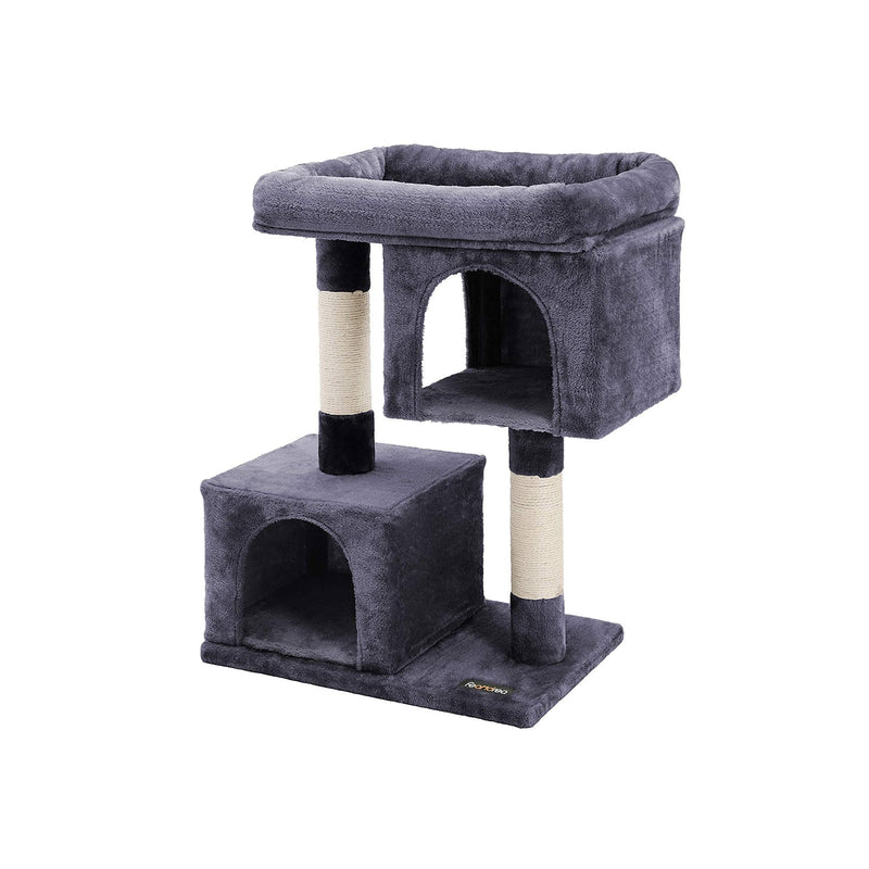 Cat Tree - med stor plattform - 2 plyschgrottor - Playhouse - Climbing Tree for Cats - Grey