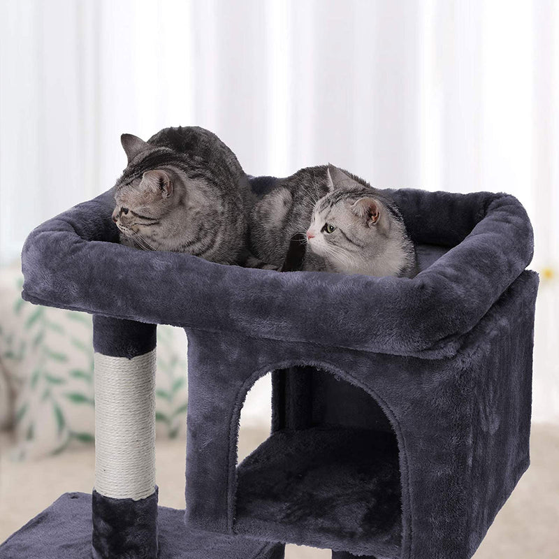 Kattenboom - Met groot platform - 2 pluche grotten - Speelhuisje - klimboom voor katten - Grey