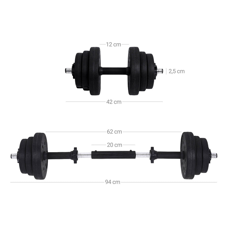 Halkerset - Justerbar plasthantel - med anslutande stålrör - 20 kg/30 kg