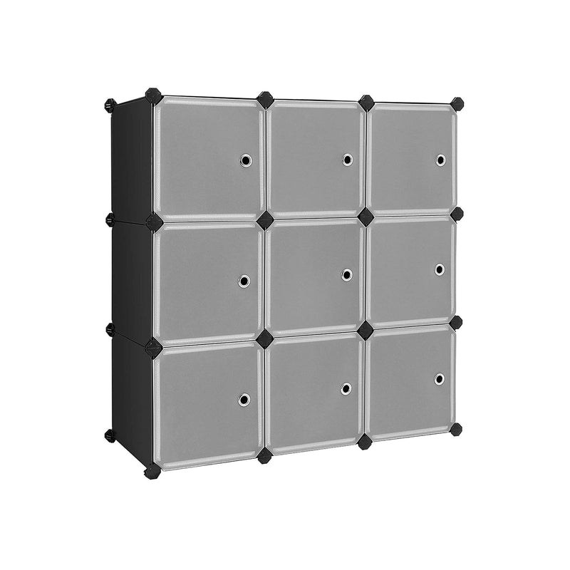 9 -Cube Storage Organizer - Plastic Cabinet - Med døre - Sort