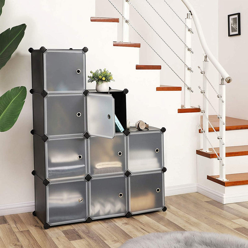 9 -Cube Storage Organizator - Dulap din plastic - cu uși - negru