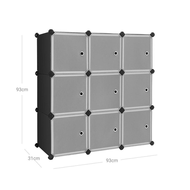 9 -Cube Storage Organizator - Dulap din plastic - cu uși - negru