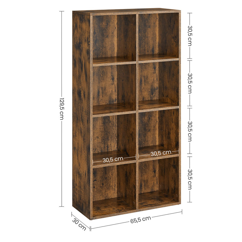 Bibliothèque - armoire de rangement - armoire ouverte - avec 8 compartiments - marron