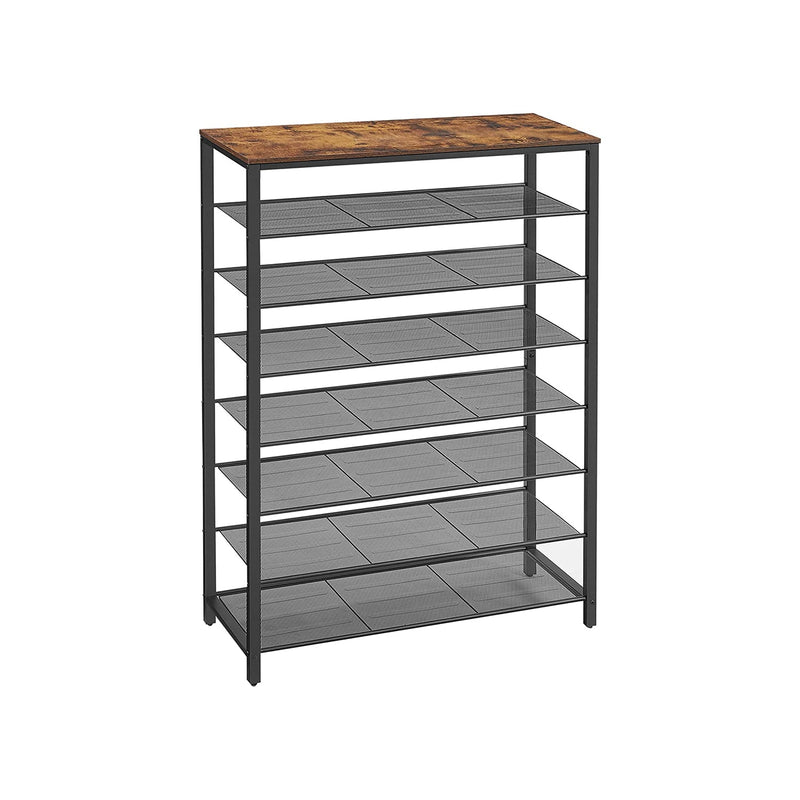 Rack à chaussures - avec 7 étagères de grille - Rack de rangement - Brown-Black