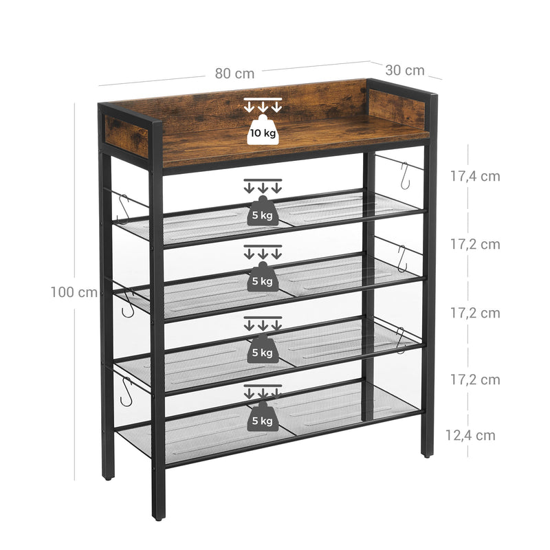 Rack à chaussures - Armoire à chaussures - 4 horaires - Style industriel - noir marron