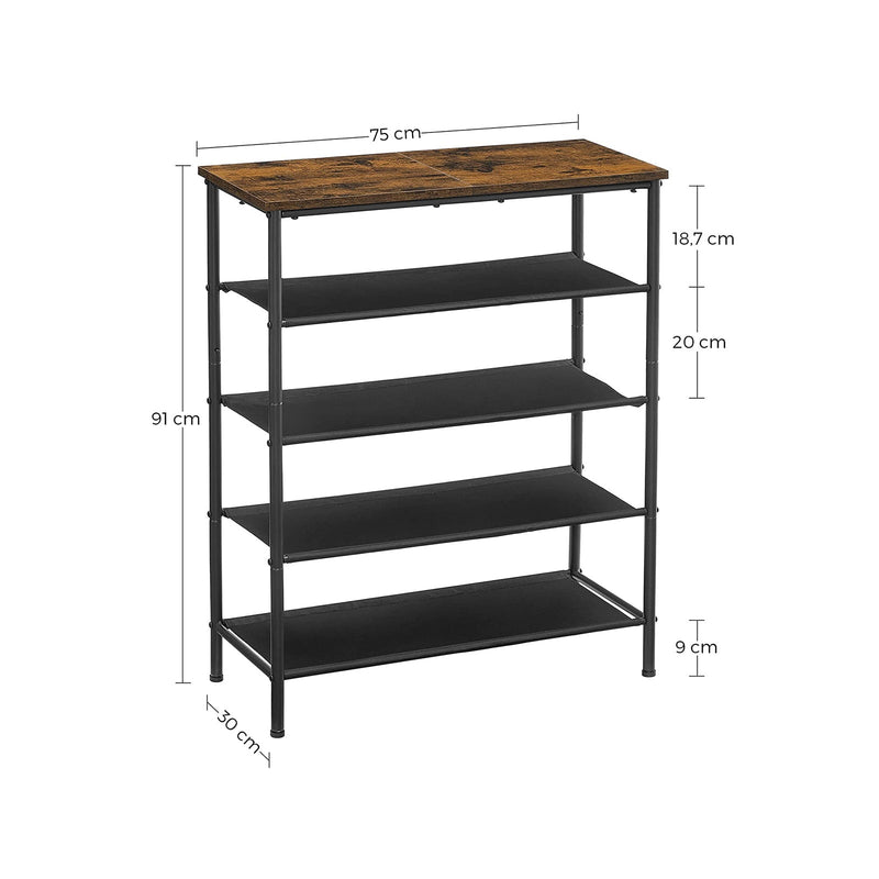 Pantof Rack - cu 4 rafturi - scânduri din țesătură - design industrial