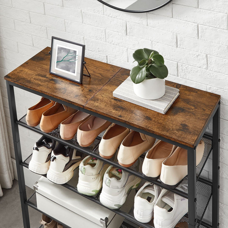 Shoe Rack med 5 nivåer och yta för väskor - Industrial - brun / svart