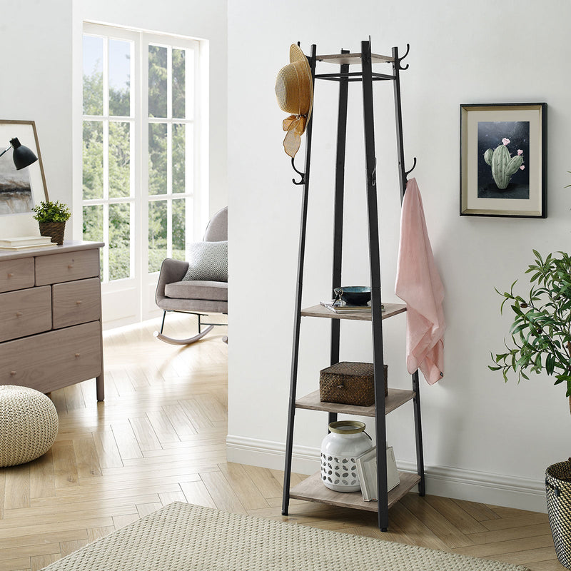 Coat Rack - Garderobă - cu rafturi - Suport pentru îmbrăcăminte - gri vintage / negru