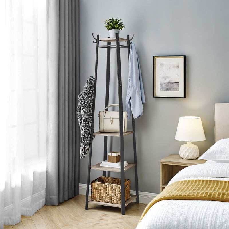 Coat Rack - Garderobă - cu rafturi - Suport pentru îmbrăcăminte - gri vintage / negru