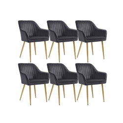 Chaises de salle à manger - fauteuil - chaises rembourrées - Ensemble de 6 - avec des accoudoirs - Metal Legs - Relevet Tolstery - Gray