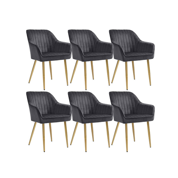 Chaises de salle à manger - fauteuil - chaises rembourrées - Ensemble de 6 - avec des accoudoirs - Metal Legs - Relevet Tolstery - Gray