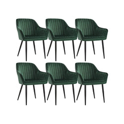 Eetkamerstoelen - Fauteuil - Gestoffeerde stoelen - Set van 6 - Met armleuningen - Metalen poten - Fluwelen bekleding - Groen