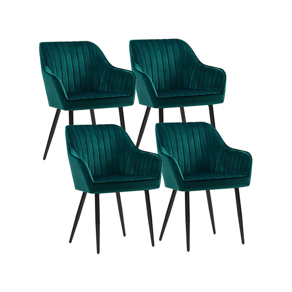 Eetkamerstoelen - Keukenstoelen - Set van 4  Fluwelen zitting - Metalen poten - Groen