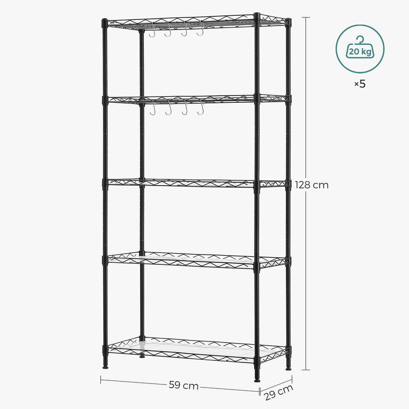 Rack de cuisine avec 5 niveaux - Rack debout - Hauteur - Rack ajusté - Noir