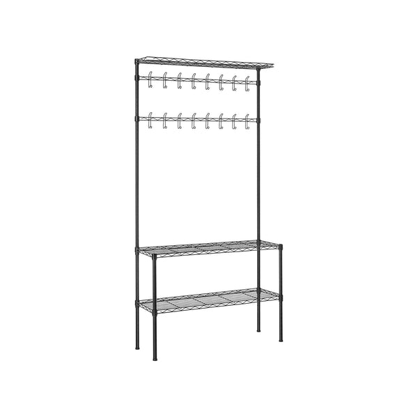 Coat Rack - Dulap - cu suport pentru încălțăminte - 16 cârlige duble - metal - negru