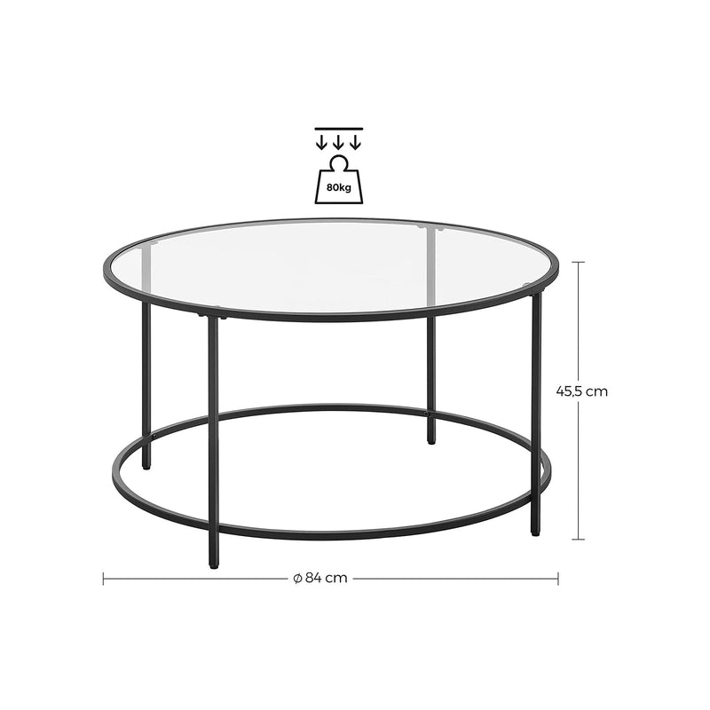 Salontafel - ronde tafel - Woonkamertafel - Bijzettafel - Koffietafel - met Glas - Zwart