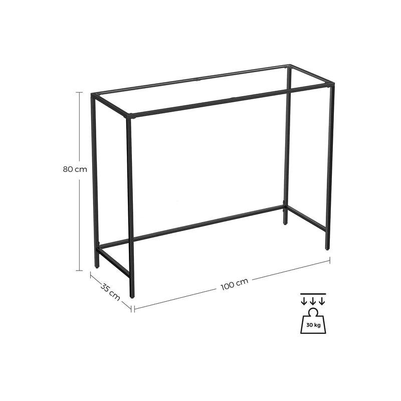 Konsolinbord - soffbord - Tempererat glas sidobord - 100 x 35 x 80 cm - Modernt soffa bord - justerbara ben - svart