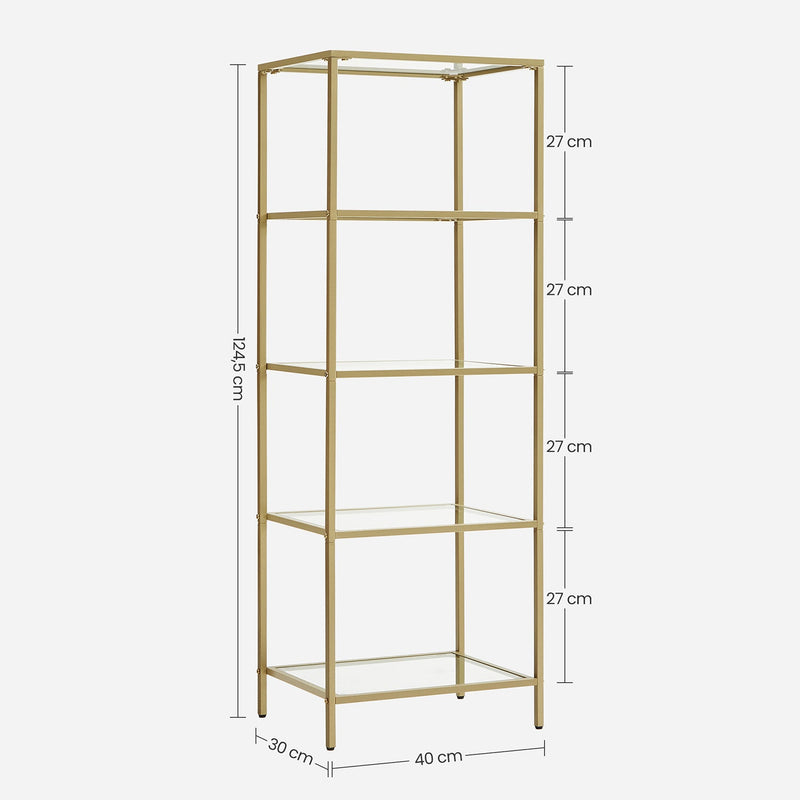 Étagère debout - bibliothèque - armoire de salle de bain - 5 niveaux - Cadre en acier - or