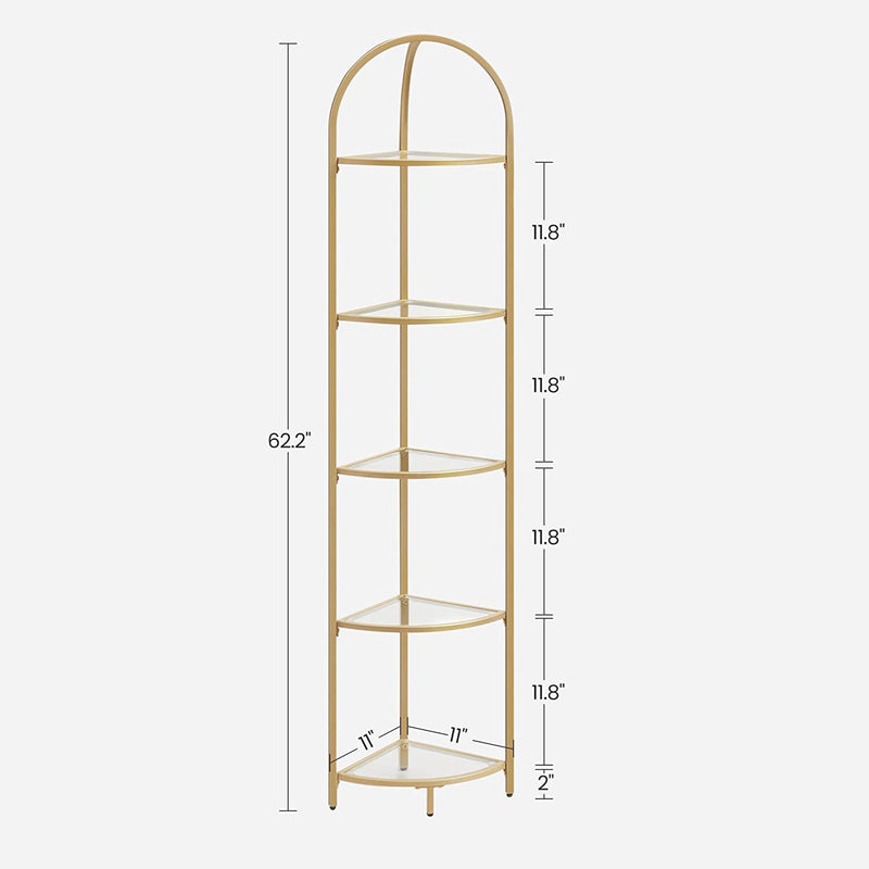 Hoekplank - Hoekboekenkast - Staand rek - Metalen frame - Met 5 niveaus