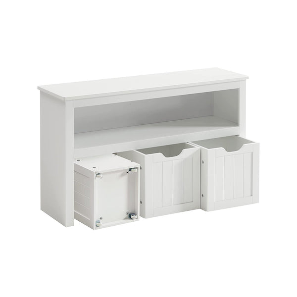 Stockage de jouets - armoire de rangement - avec roues - 3 compartiments - blanc