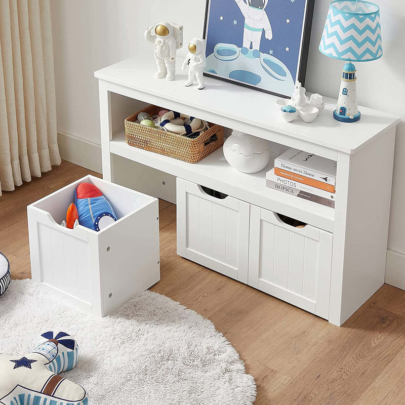 Stockage de jouets - armoire de rangement - avec roues - 3 compartiments - blanc