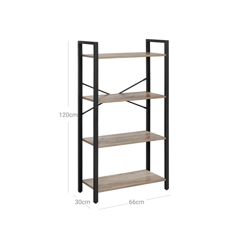 Bibliothèque - planche - armoire de rangement - rack de rangement - avec 4 niveaux - gris - noir