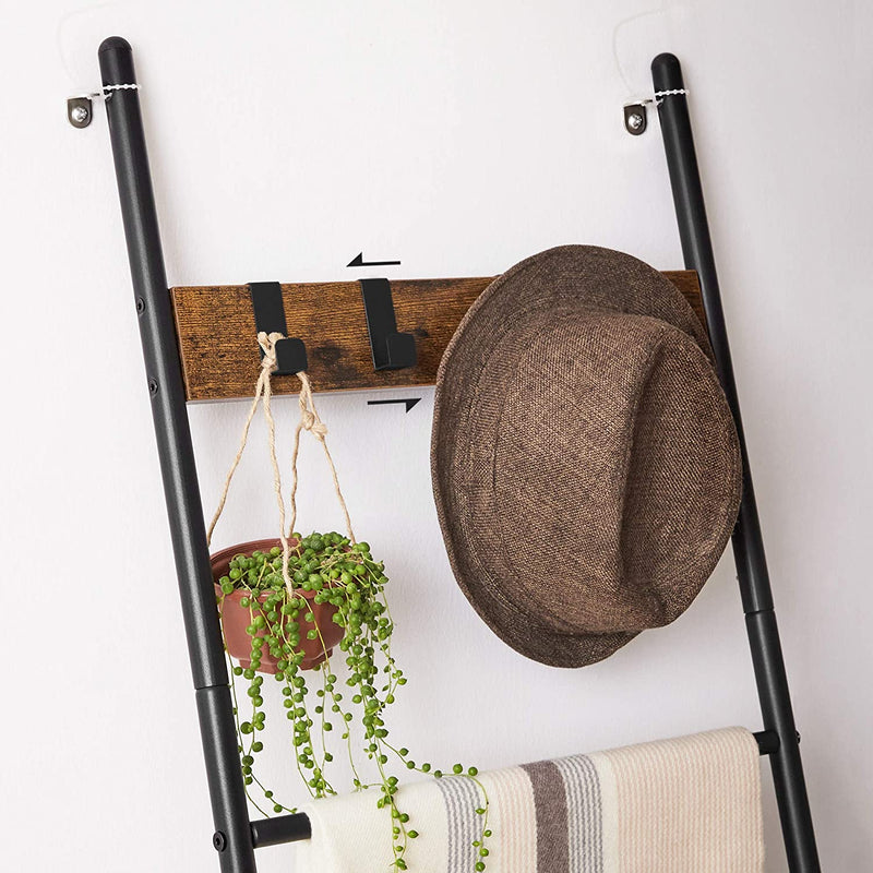 Håndklædestativ - Ladder Rack - Lean Rack - Med 5 niveauer - 44 x 160 cm - Metalramme - Brun sort