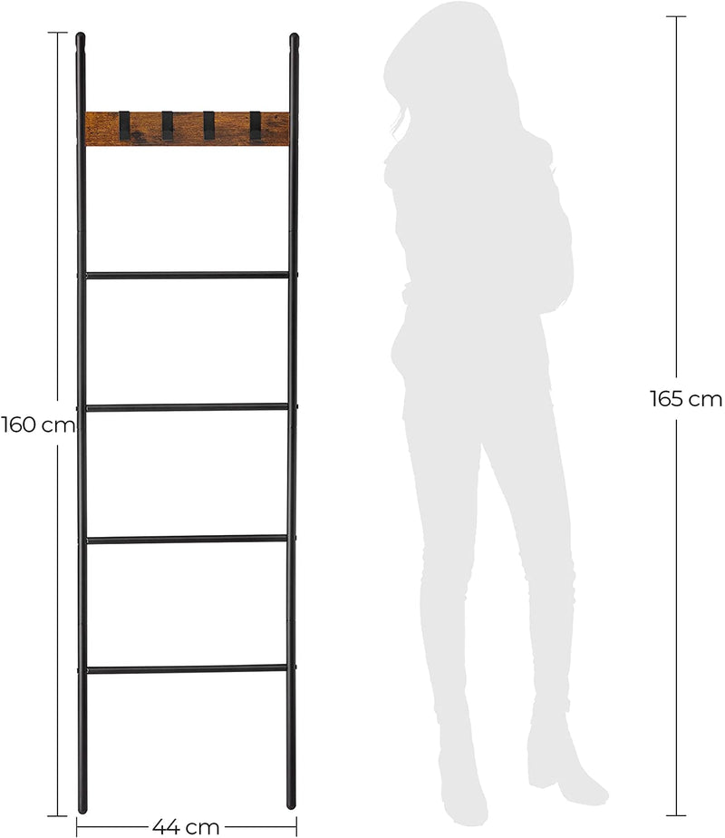 Handdoekrek - Ladderrek - Aanleunrek - Met 5 niveaus - 44 x 160 cm - Metalen frame - Bruin Zwart