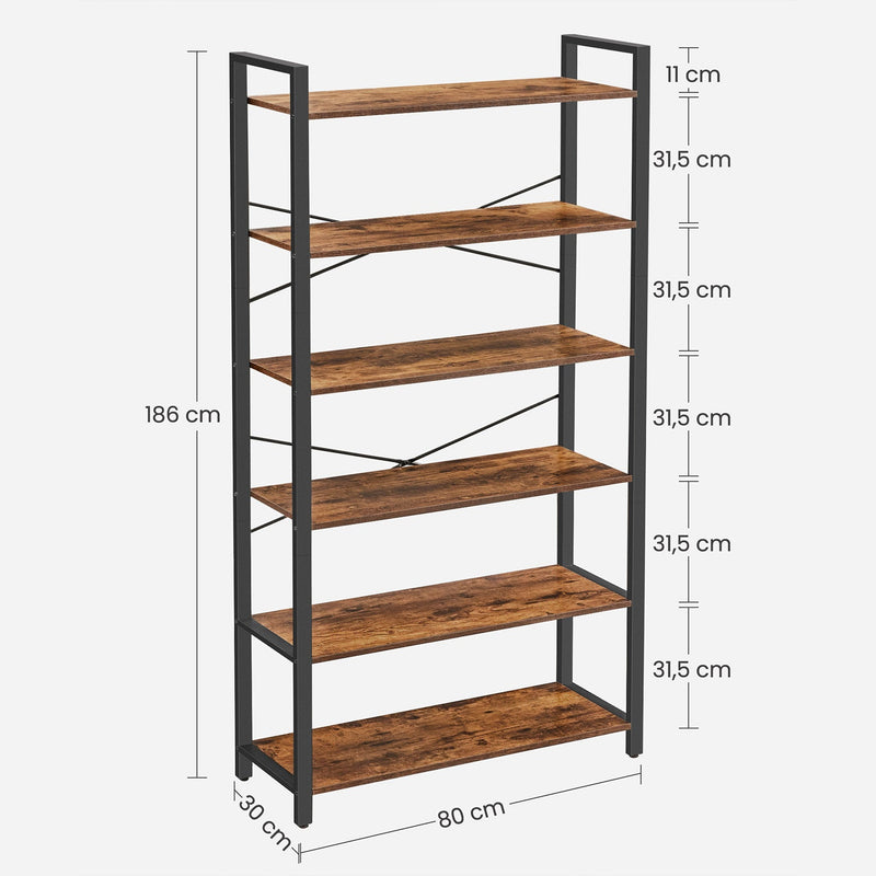 Kirjahylly - 6 tasolla - 30 x 120 x 172,5 cm - ruskea -musta