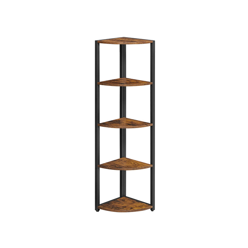 Dulap de colț - Bibliotecă - Industrial - Rack de colț - cu 5 rafturi - Lemn și metal - maro