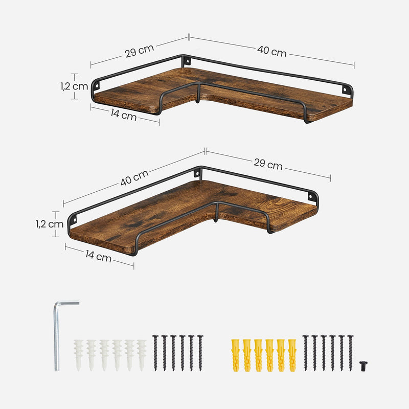 Board d'angle en forme de L - étagères murales - ensemble de 2 - Brown - Design industriel