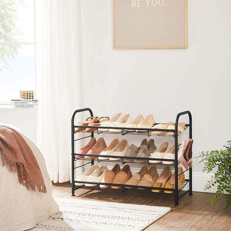 Shoe Rack - Shoe Storage - med 3 hyllor - förvaringsställ - Steel - Svart