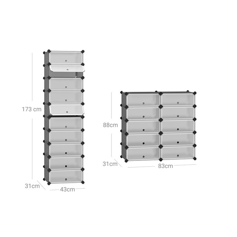 Schoenenrek - Rechthoekige opbergorganisator - Modulaire opbergplank - Met 10 sleuven - 40 x 30 x 17 cm