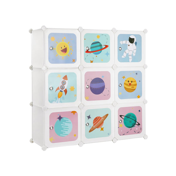 Reksysteem - Met 10 kubussen - Opbergkast voor kinderen - Schoenenrek - Kast met deuren - 123 x 31 x 123 cm - Wit