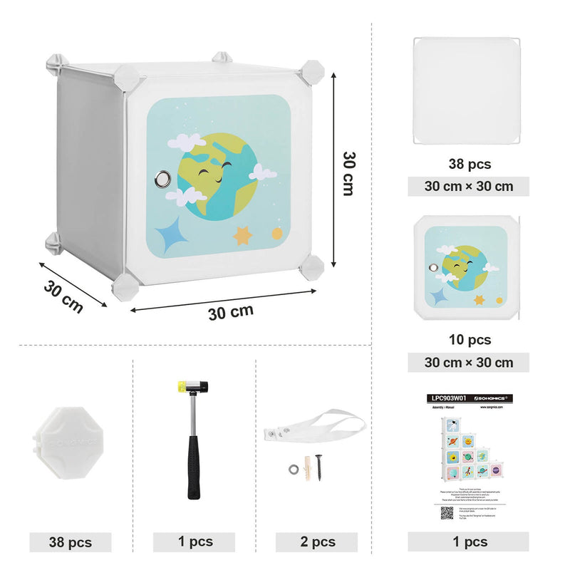 Système de rack - avec 10 cubes - armoire de rangement pour enfants - Rack à chaussures - armoire avec portes - 123 x 31 x 123 cm - blanc