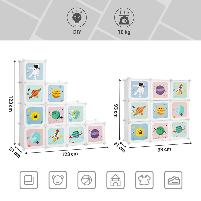 Rack System - Med 10 terninger - Opbevaringsskab til børn - Sko rack - Skab med døre - 123 x 31 x 123 cm - Hvid