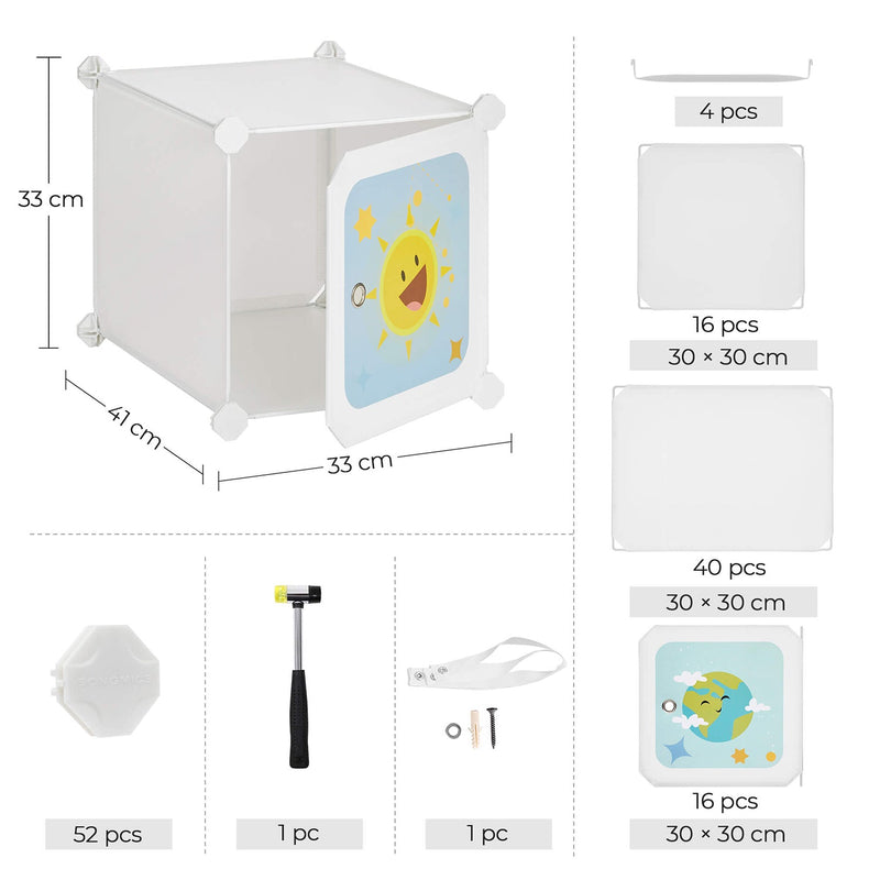 Armoire portable - armoire pour enfants - armoire de rangement - avec 16 cubes - blanc