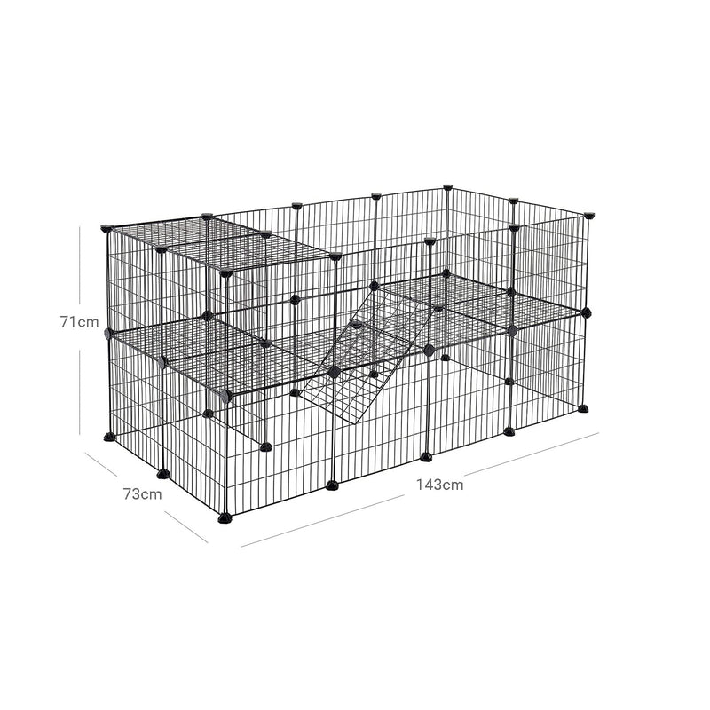 Roosterverblijf - Voor knaagdieren -  36 panelen - 2 niveaus - Zwart