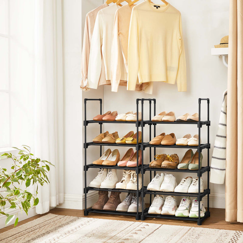 Shoe Rack - skoskåp - med 5 nivåer - Metallskosställ - stapelbar - svart