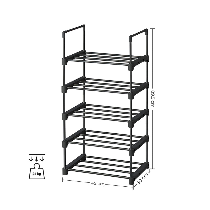 Sko rack - skoskab - med 5 niveauer - metal sko rack - Stackable - sort