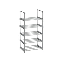 Shoe Rack - med 5 nivåer - Metall skoskåp - Stackbar - Space -Saving - Standing Shelf - Silver