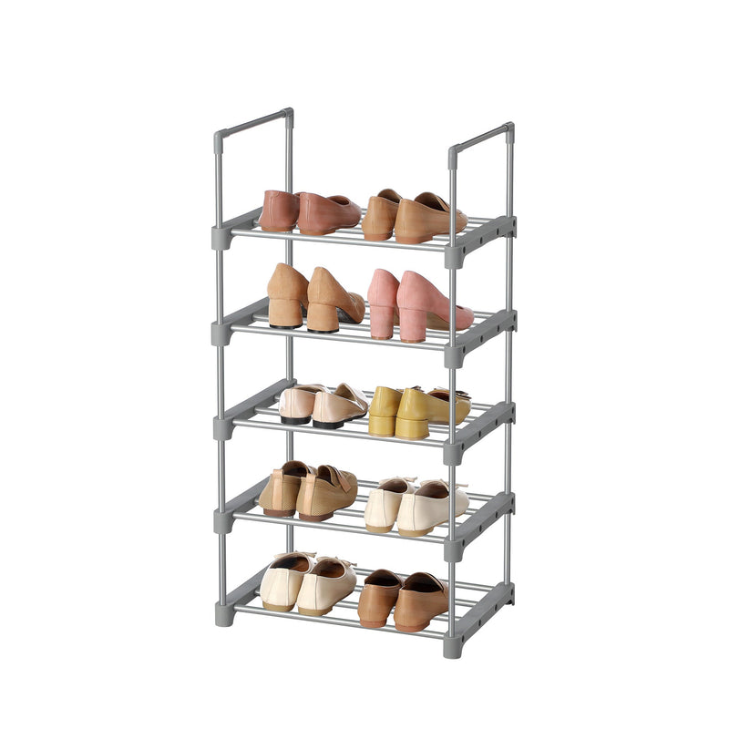 Pantof Rack - cu 5 niveluri - Dulap de încălțăminte metalice - Stackable - Space -Ssaving - Standing Plank - Silver