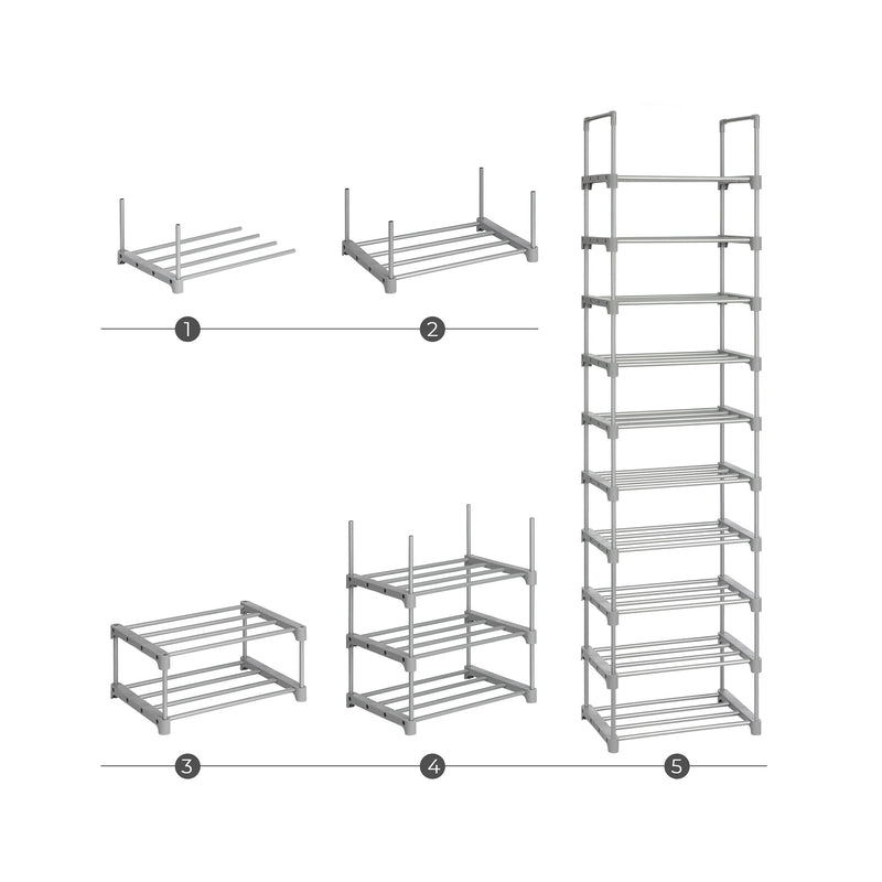 Shoe Rack - Shoe Rack - Shoe Storage - 10 hyllor - Multifunktionell - Grå