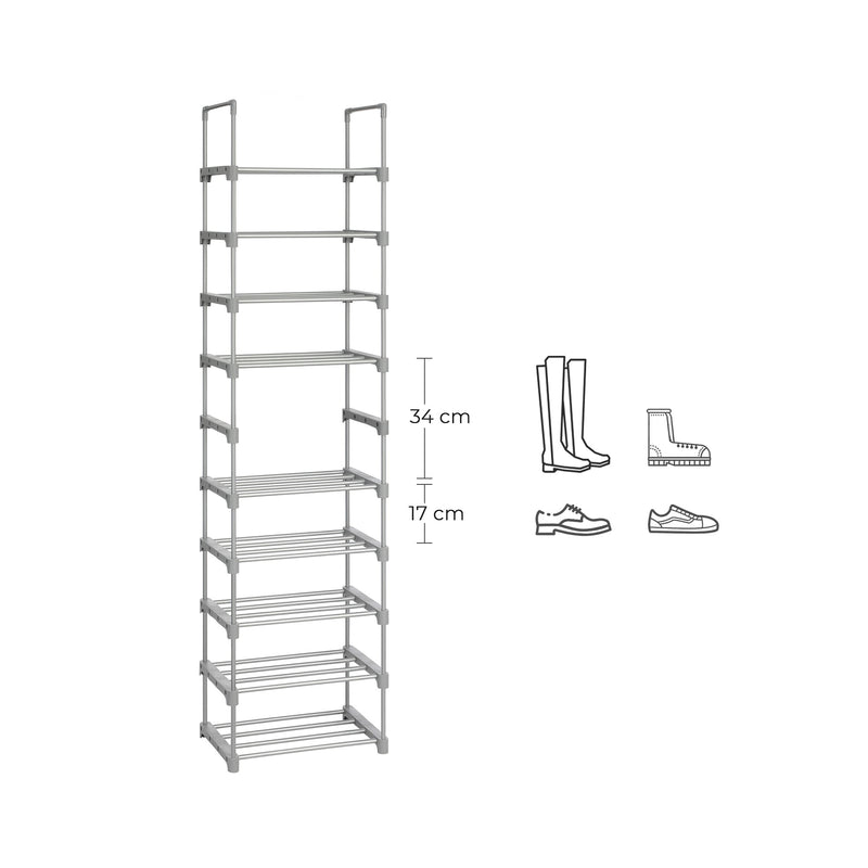 Rassel à chaussures - Rack à chaussures - Stockage à chaussures - 10 étagères - multifonctionnel - gris