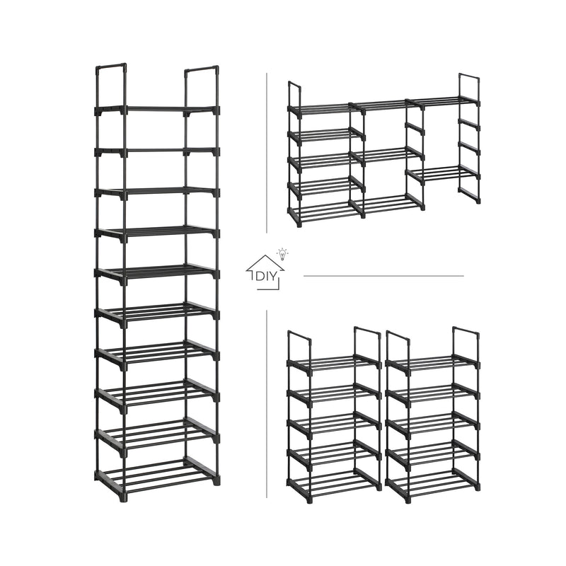 Schoenenrekken - Metalen schoenenrek - Met 5 niveaus - Set van 2 -  Zwart