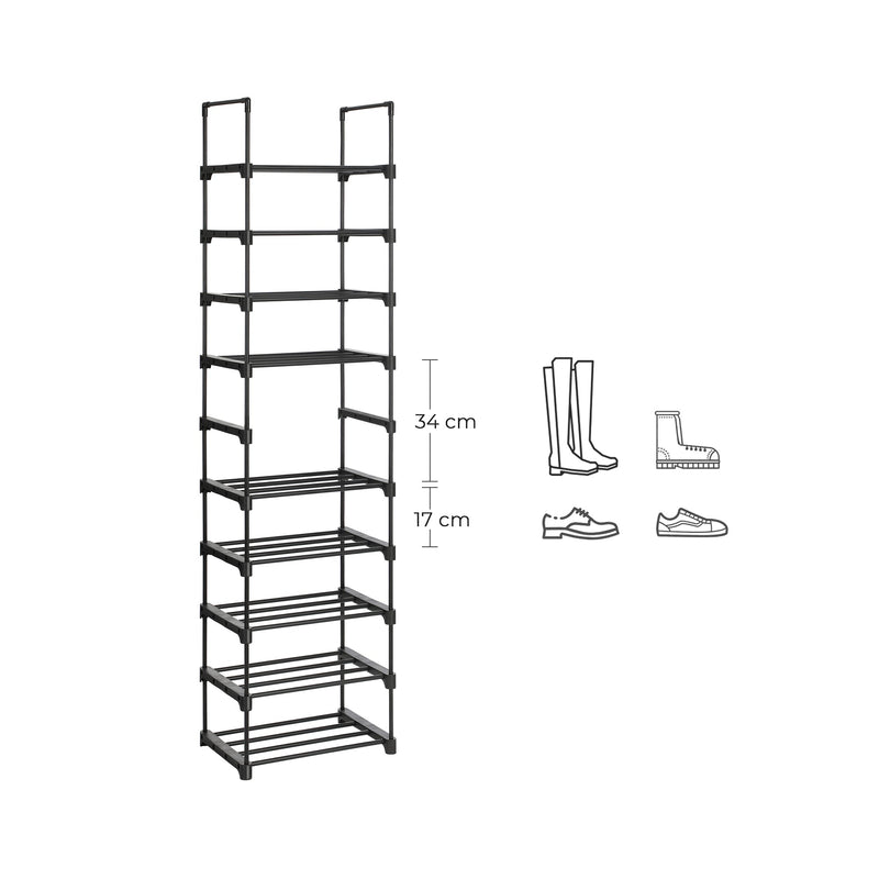 Rafturi pentru încălțăminte - rafturi de încălțăminte metalice - cu 5 niveluri - set de 2 - negru