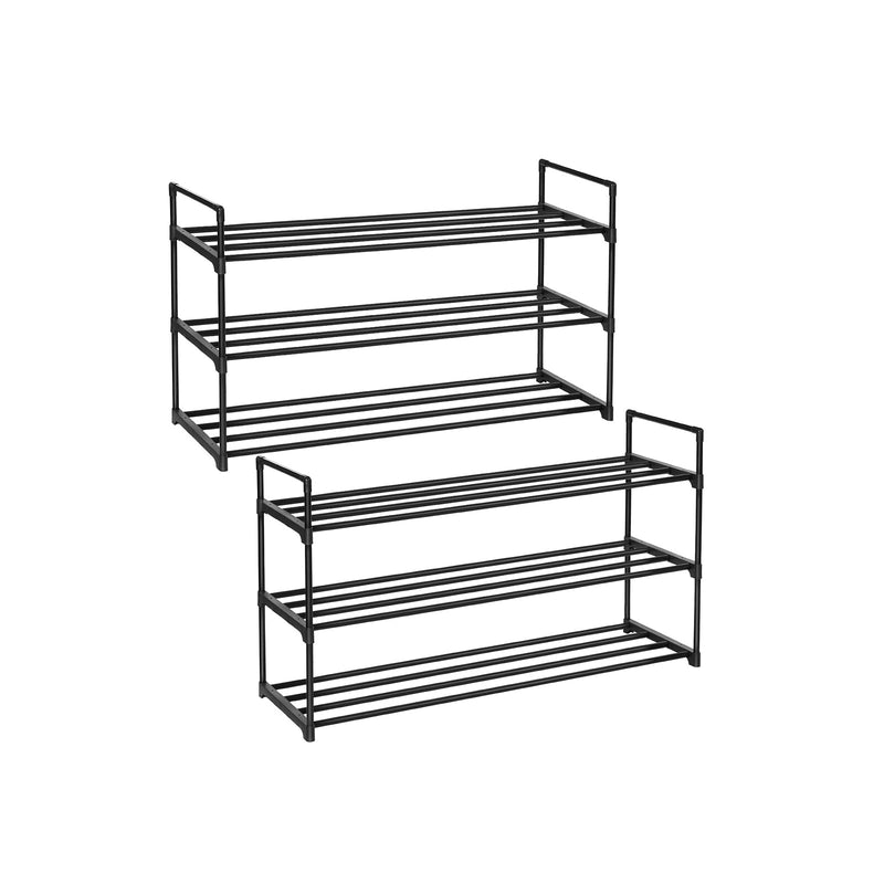 Sko rack - med 3 niveauer - Sæt med 2 - Metal Shoe Storage - Skoskab - sort